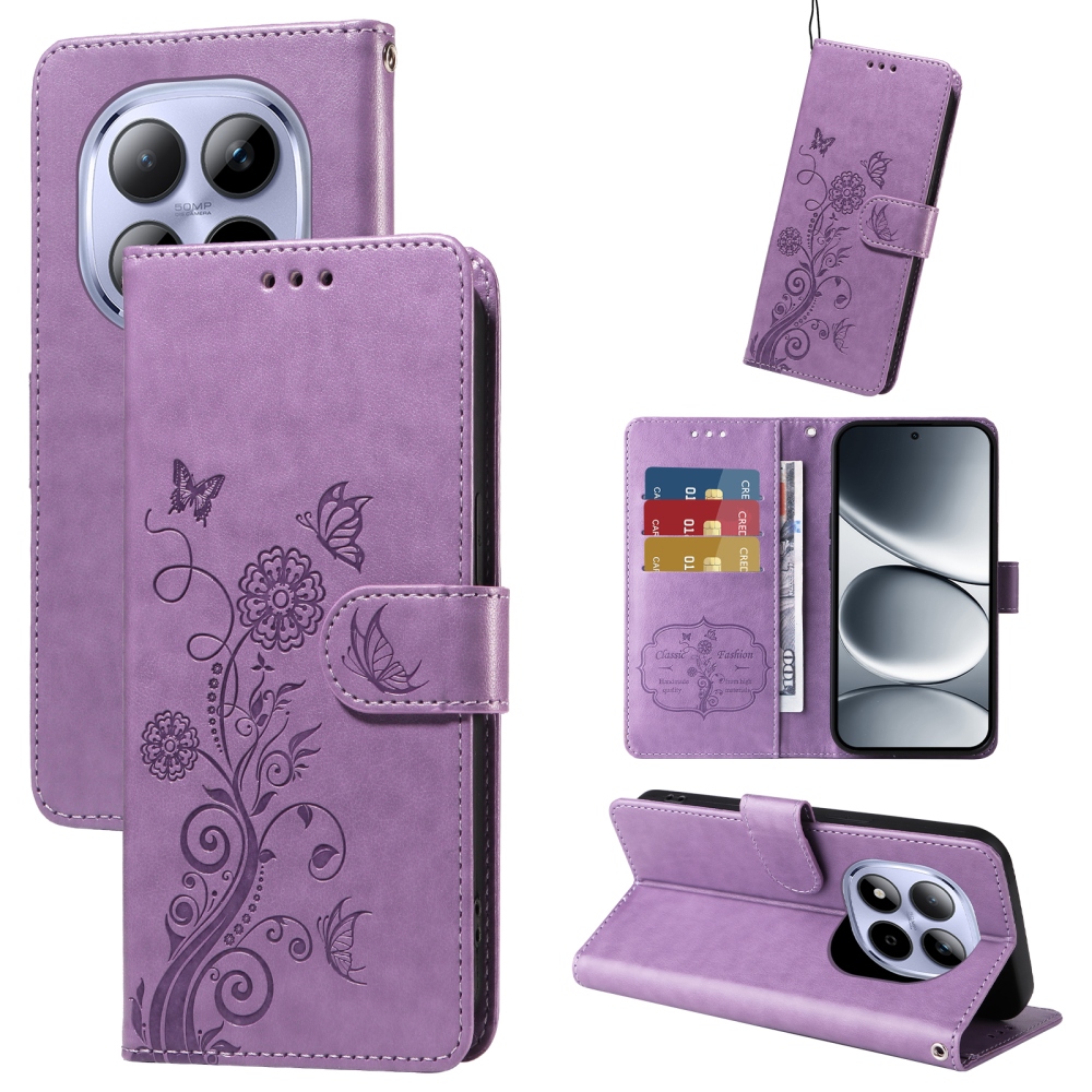 Flowery knižkové puzdro na Xiaomi Redmi Note 15 Pro 4G - fialové