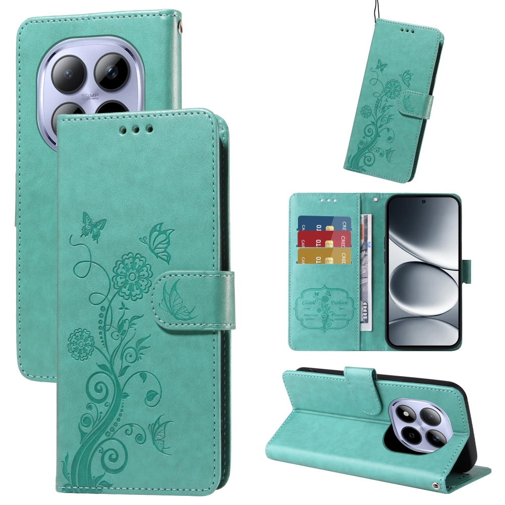 Flowery knižkové puzdro na Xiaomi Redmi Note 15 Pro 4G - modrozelené