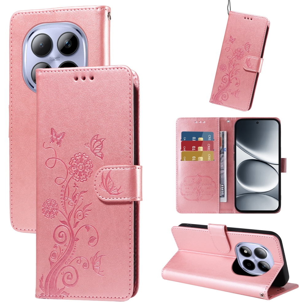 Flowery knižkové puzdro na Xiaomi Redmi Note 15 Pro 4G - ružové