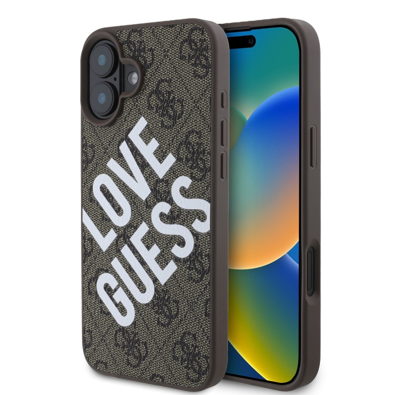 Guess PU Leather 4G Big Love Logo MagSafe Zadný Kryt pre iPhone 16 Brown