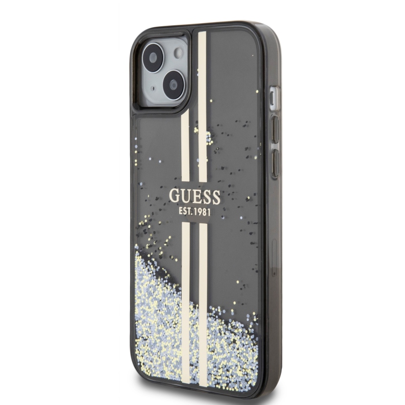 Guess PC/TPU Liquid Glitter Gold Stripe Zadný Kryt pre iPhone 15 Plus Black