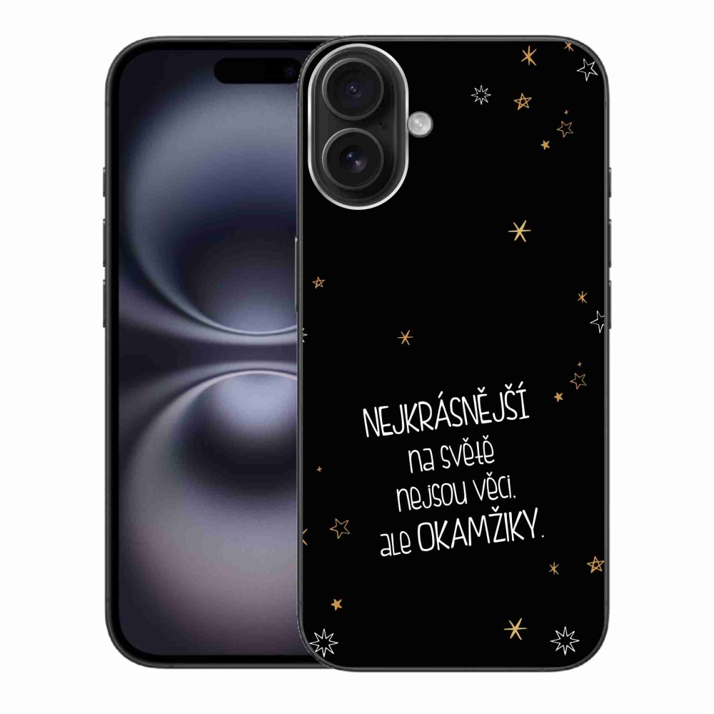 Gélový kryt mmCase na iPhone 16 Plus - citát 4 čierne pozadie