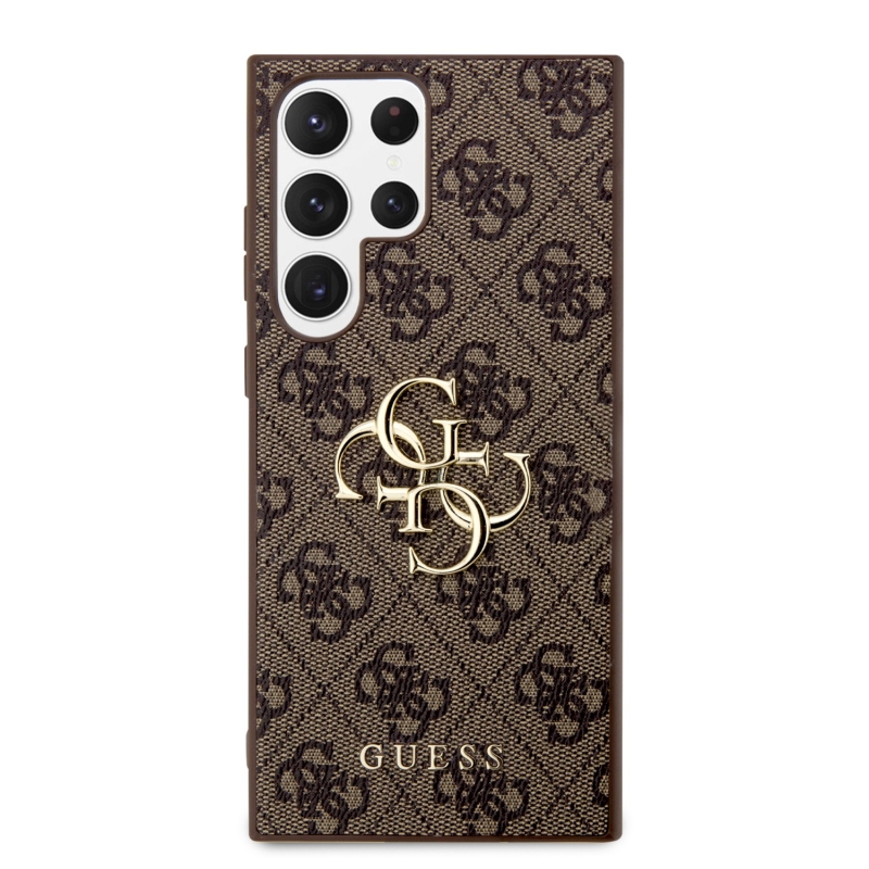 Guess PU 4G Metal Logo Zadný Kryt pre Samsung Galaxy S24 Ultra Brown