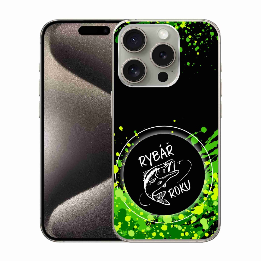 Gélový kryt mmCase na iPhone 15 Pro - rybár roka čierne pozadie