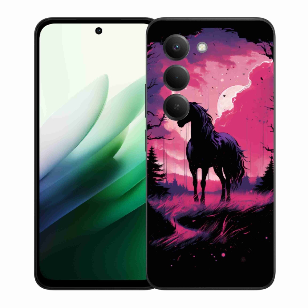 Gélový kryt mmCase na Xiaomi Redmi 15 5G (169mm) - čierny kreslený kôň 1