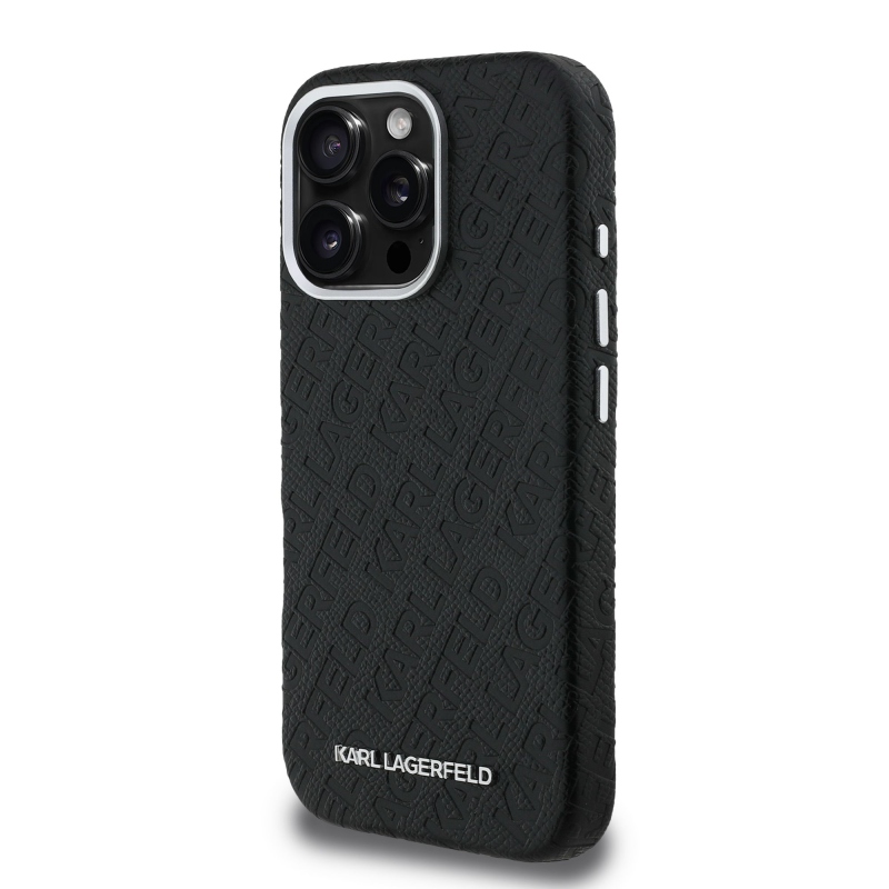 Karl Lagerfeld Grained PU Repeated Logo MagSafe Zadný Kryt pre iPhone 16 Pro Black