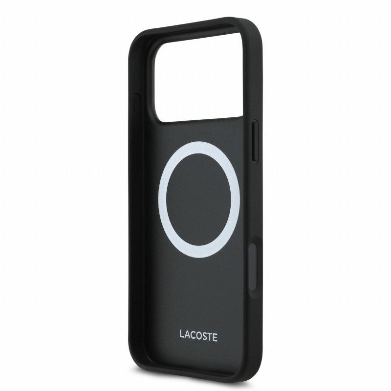 Lacoste PVC Iconic Petit Pique Metal Logo MagSafe zadný kryt pre iPhone 18 Pro Max, čierny