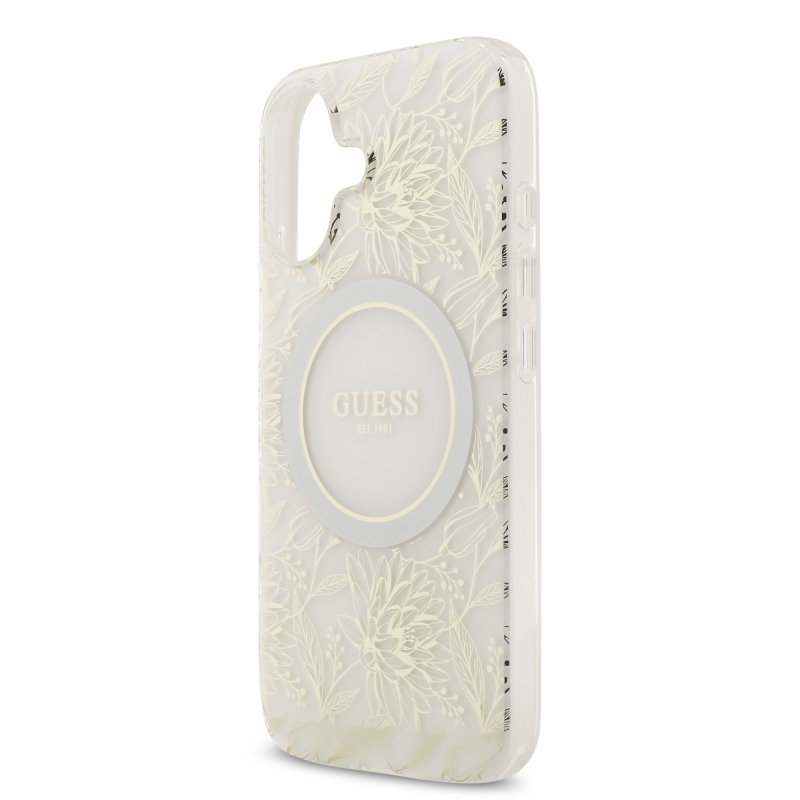 Guess IML Flowers Allover Strap MagSafe zadný kryt pre iPhone 17 White
