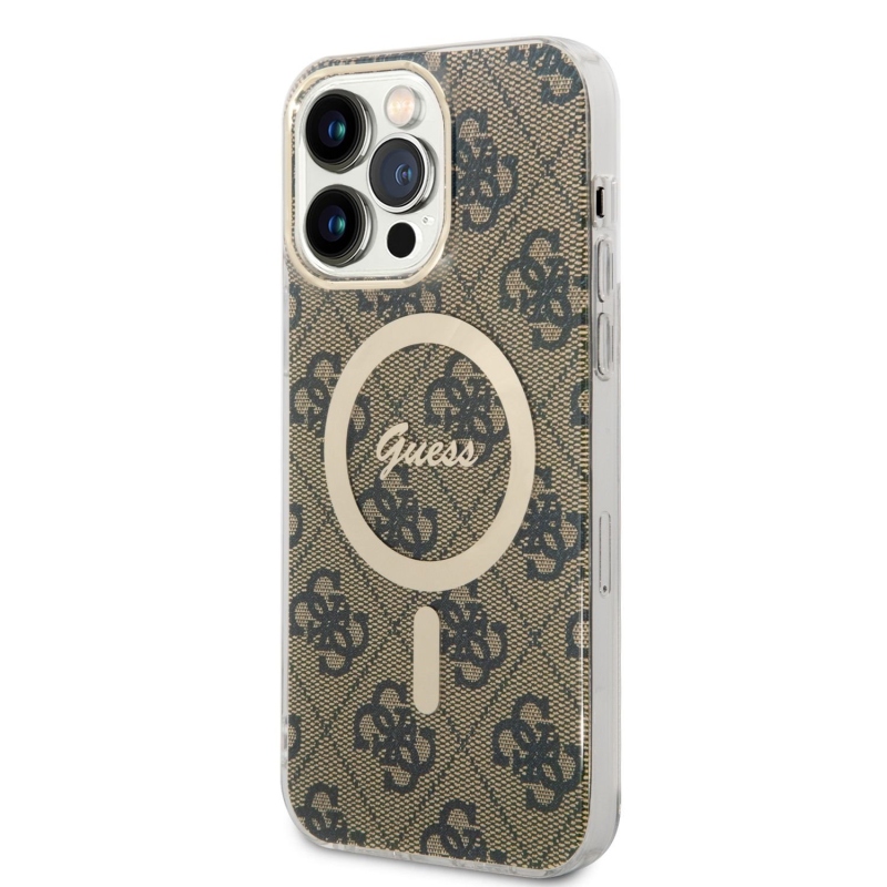 Guess 4G MagSafe Kompatibilný Zadný Kryt + Bezdrôtová Nabíjačka pre iPhone 14 Pro Max Brown