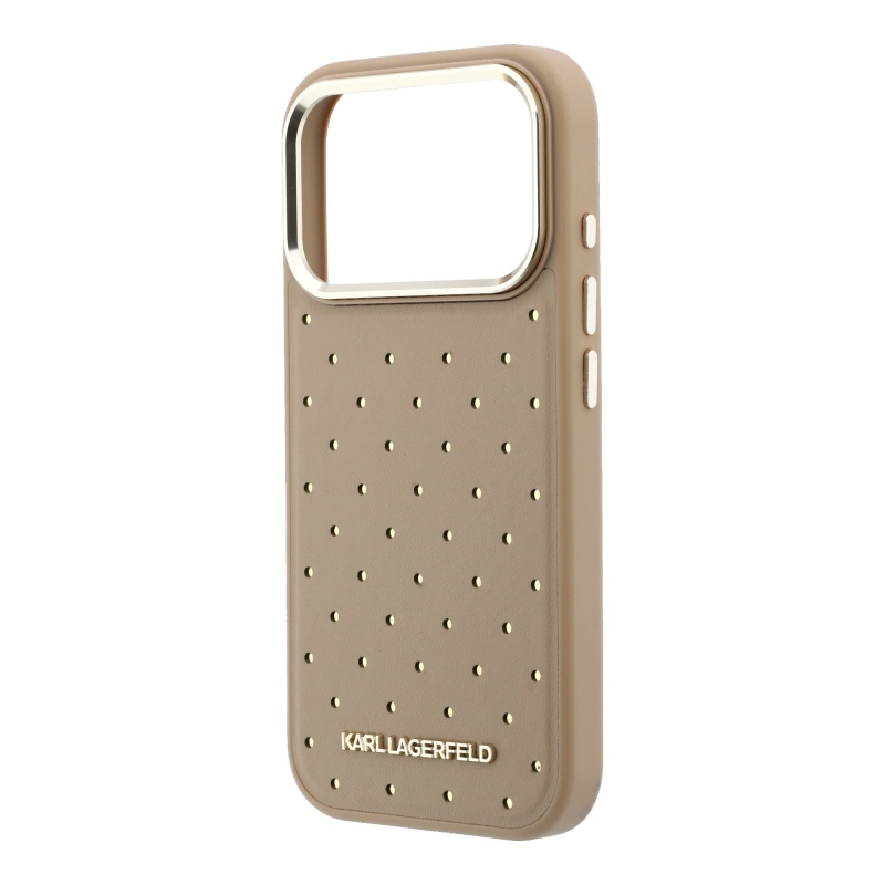 Karl Lagerfeld PU Perforated Gold Dots MagSafe zadný kryt pre iPhone 17 Pro, béžový