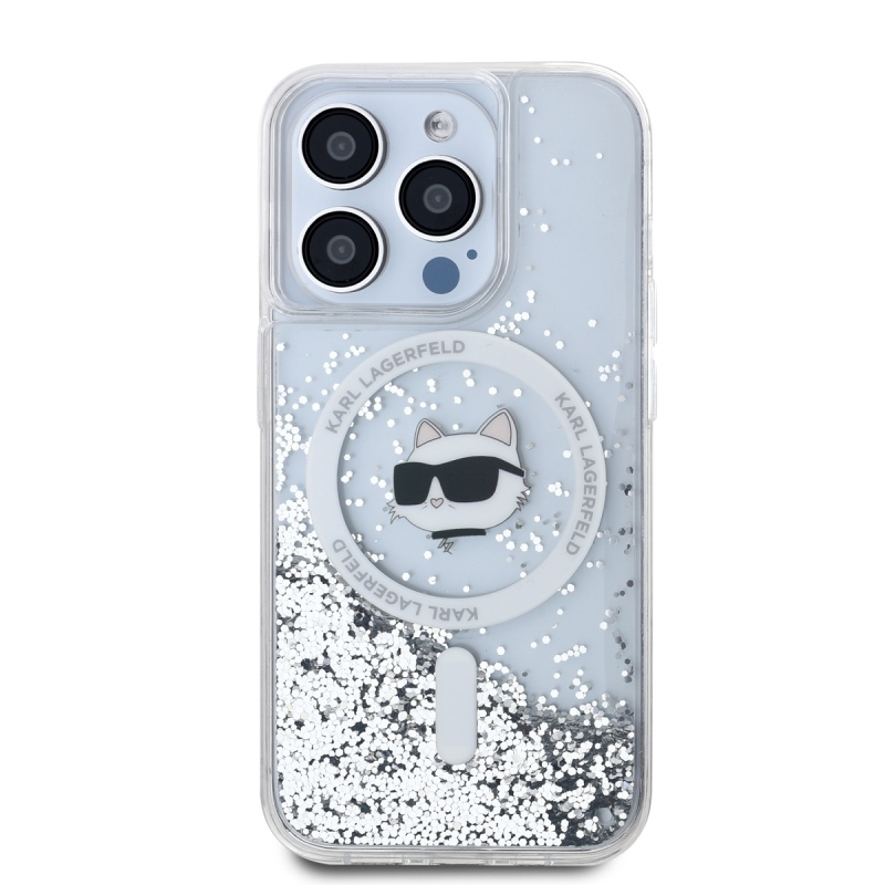 Karl Lagerfeld Liquid Glitter Chúpette Head MagSafe Zadný Kryt pre iPhone 15 Pro Transparent