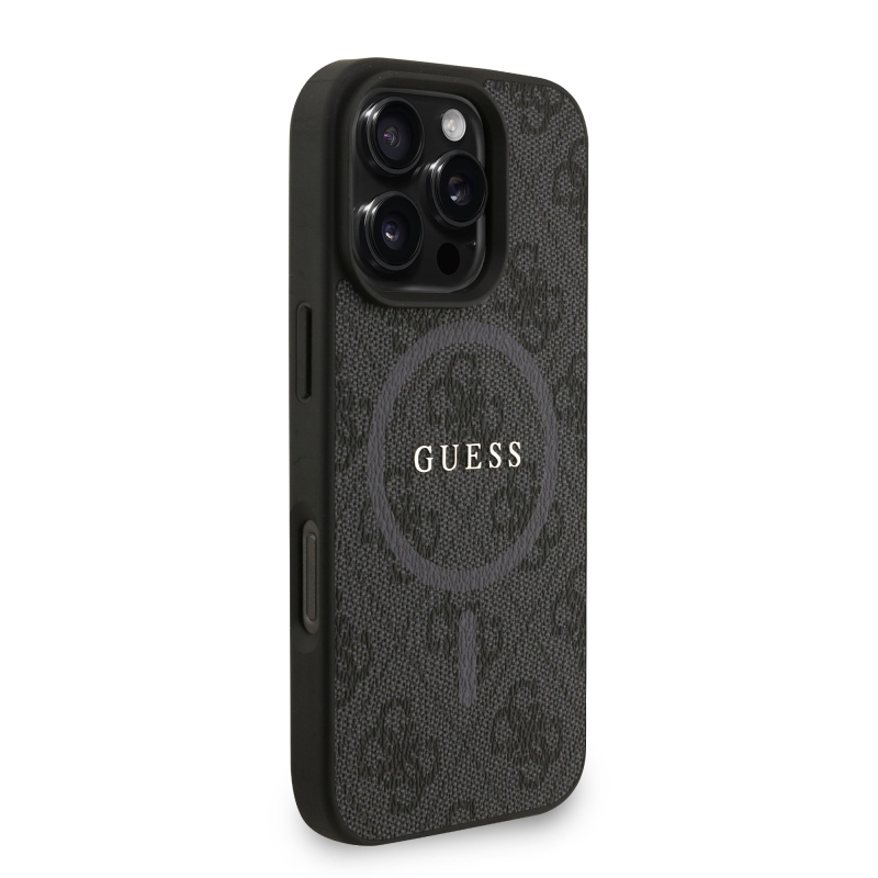 Guess PU Leather 4G Colored Ring Strap MagSafe Zadný Kryt pre iPhone 16 Pro Black