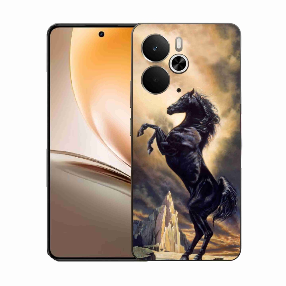 Gélový kryt mmCase na Realme 14 5G - čierny kreslený kôň