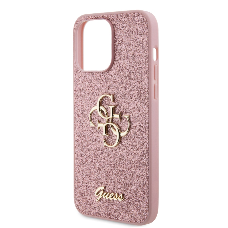 Guess PU Fixed Glitter 4G Metal Logo Zadný Kryt pre iPhone 15 Pro Max Pink