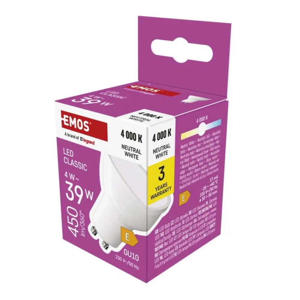 LED žiarovka Classic MR16 / GU10 / 4 W (39 W) / 450 lm / neutrálna biela