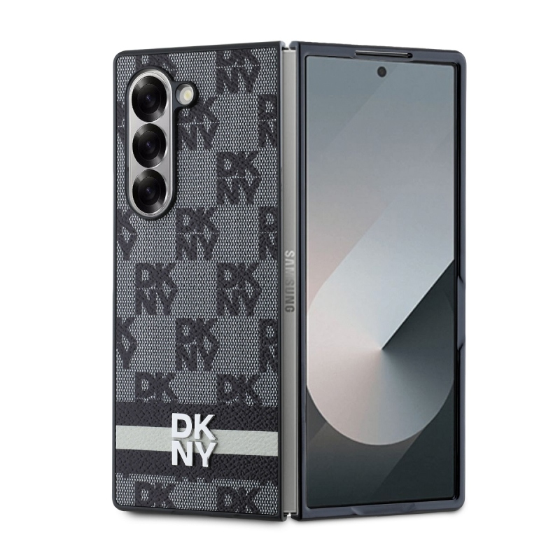 DKNY PU Leather Checkered Pattern and Stripe Zadný Kryt pre Samsung Galaxy Z Fold 6 Black