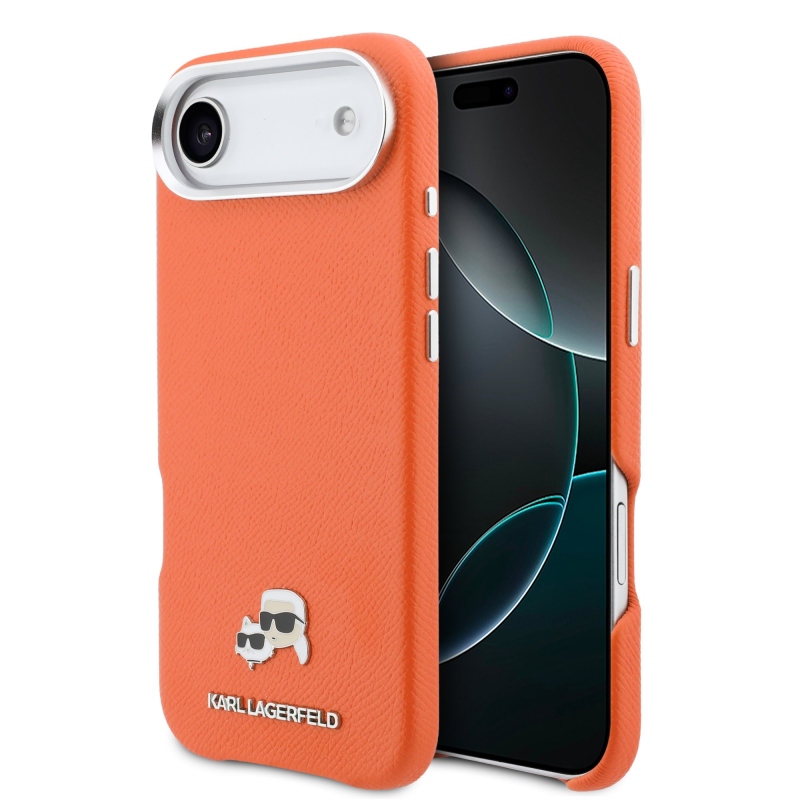 Karl Lagerfeld PU Karl and Choupette Heads Pins MagSafe zadný kryt pre iPhone Air Orange
