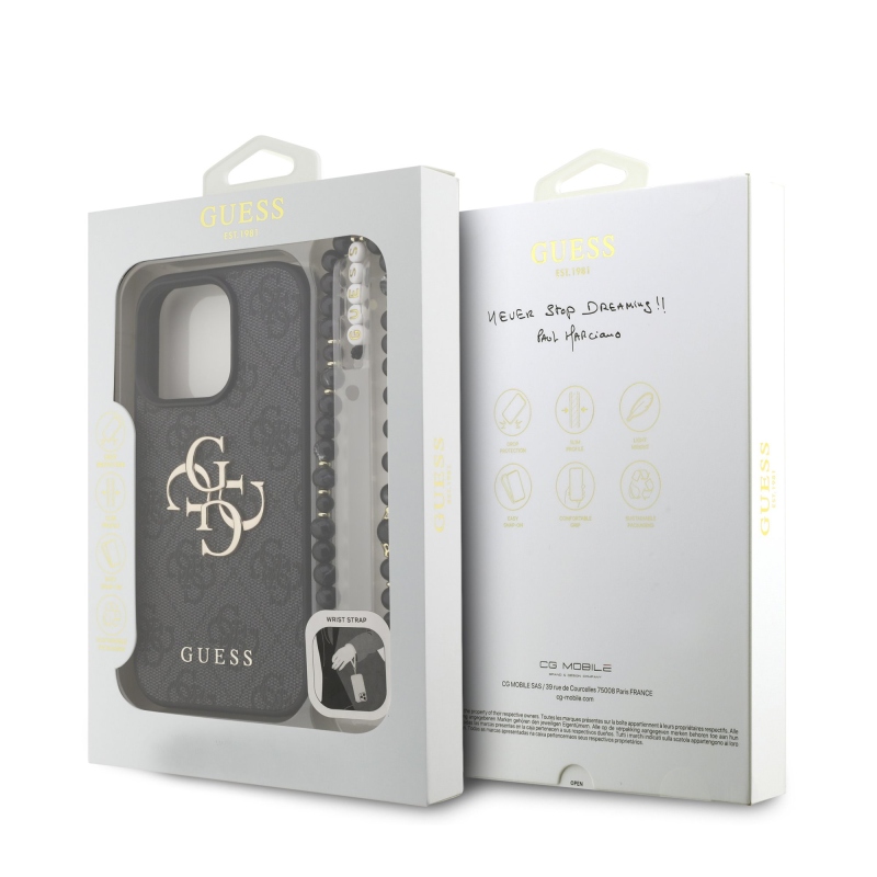 Guess PU 4G Metal Logo Strap Zadný Kryt pre iPhone 16 Pro Black