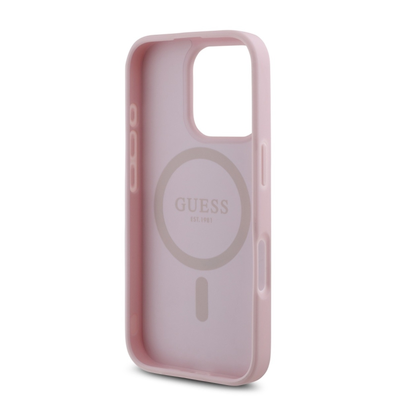 Guess PU Grained 4G Small Metal Logo MagSafe Zadný Kryt pre iPhone 16 Pro Pink