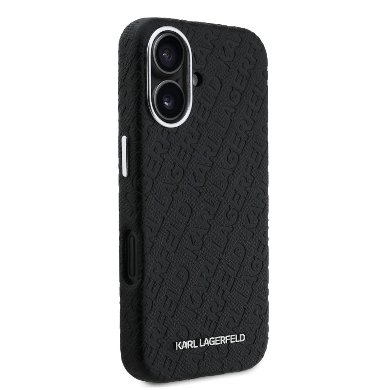 Karl Lagerfeld Grained PU Repeated Logo MagSafe Zadný Kryt pre iPhone 16 Black