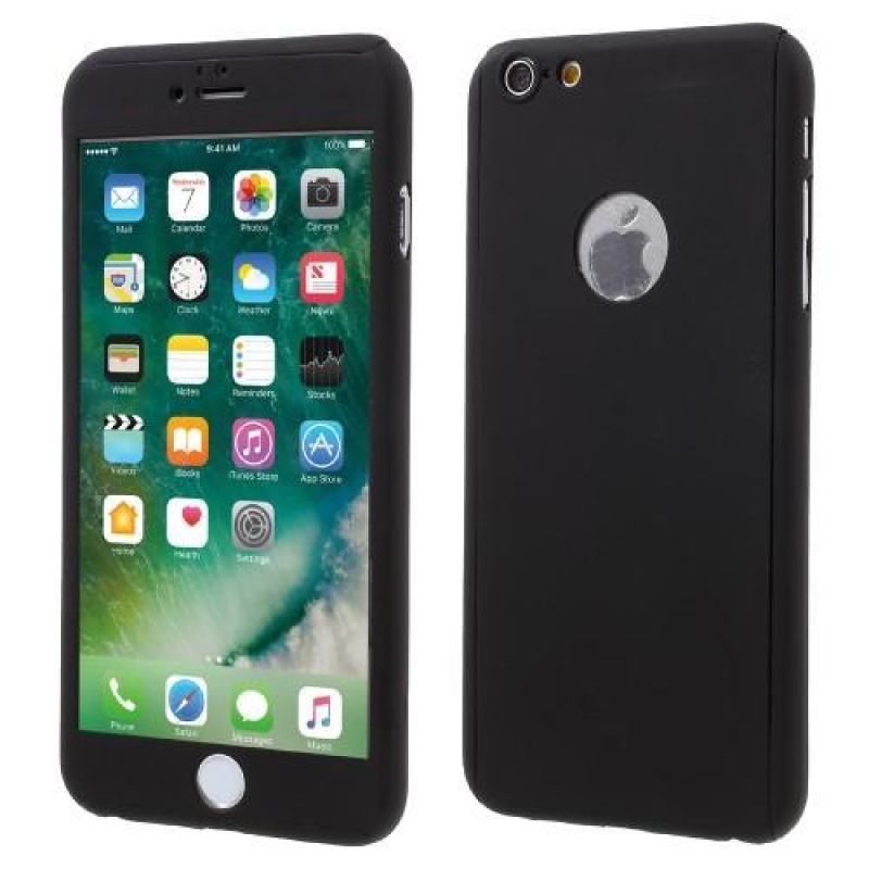 Full plastový obal s tvrdeným sklom na iPhone 6s Plus a 6 Plus - čierny