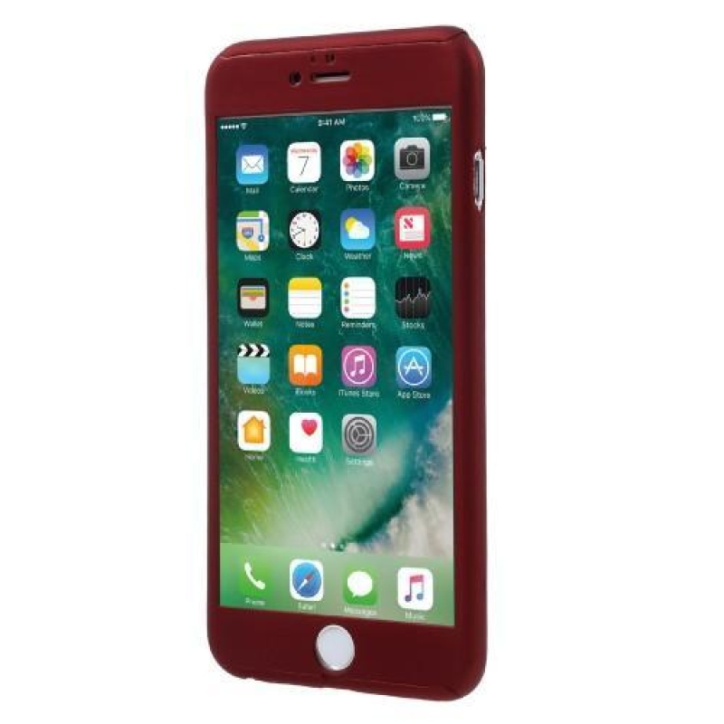 Full plastový obal s tvrdeným sklom na iPhone 6s Plus a 6 Plus - červený