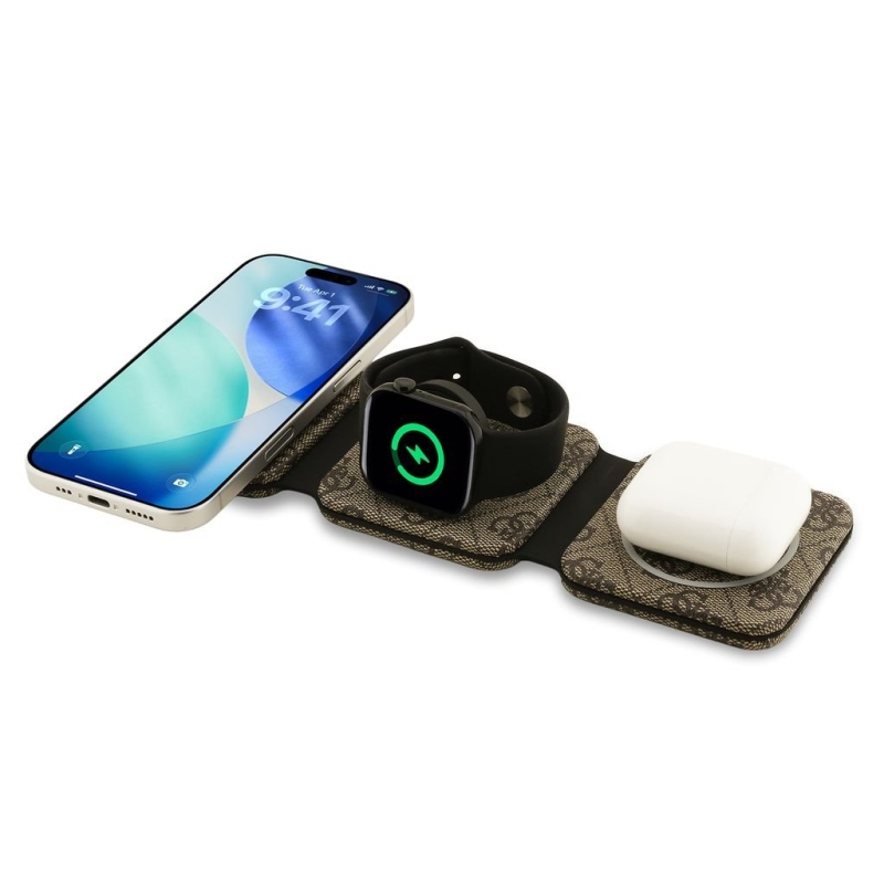 Bezdrôtová nabíjačka Guess PU 4G MagSafe 3v1 hnedá