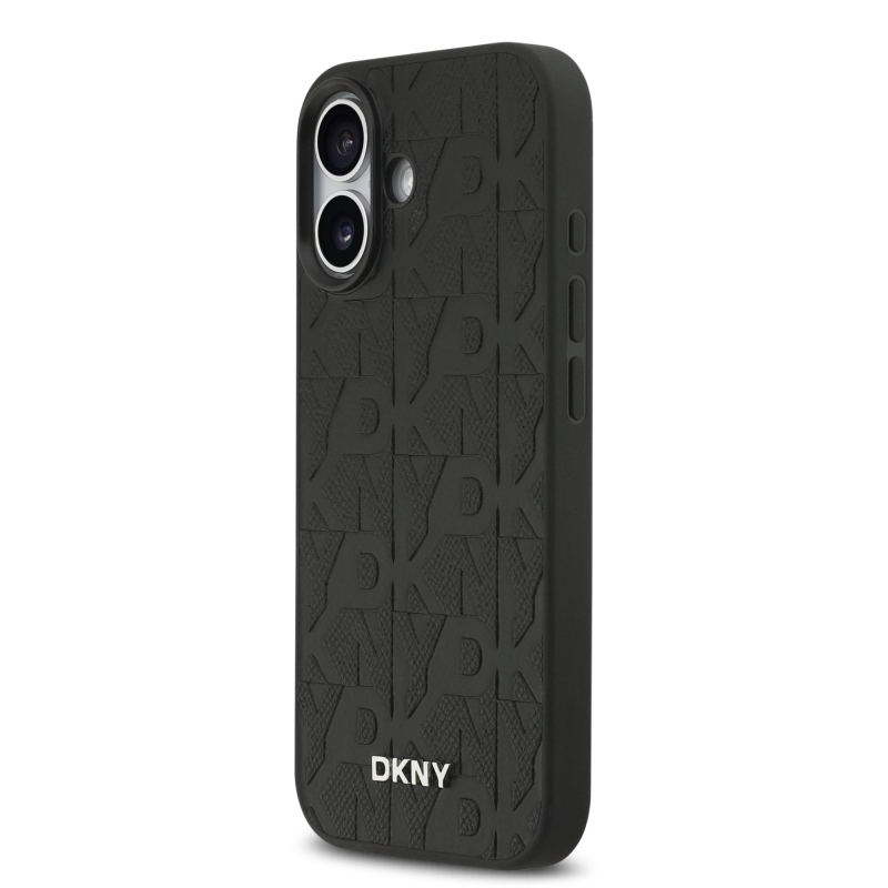 DKNY PU kožený zadný kryt Magsafe so vzorom mriežky pre iPhone 17 Black