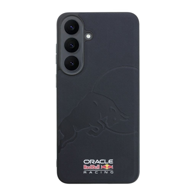 Red Bull PU kožený zadný kryt so sieťovinou, s reliéfnym logom býka a magnetickým uzáverom pre Samsung Galaxy S26 FE, tmavomodrý 