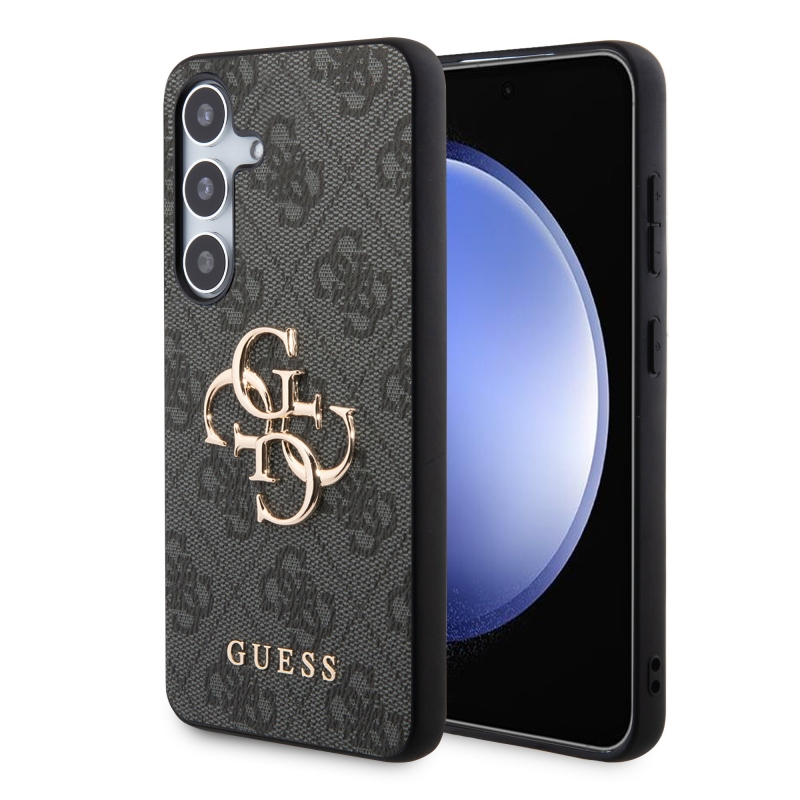 Guess PU 4G Metal Logo Zadný Kryt pre Samsung Galaxy S24+ Grey
