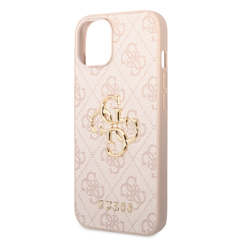 Guess PU 4G Metal Logo Zadný Kryt pre iPhone 15 Pink