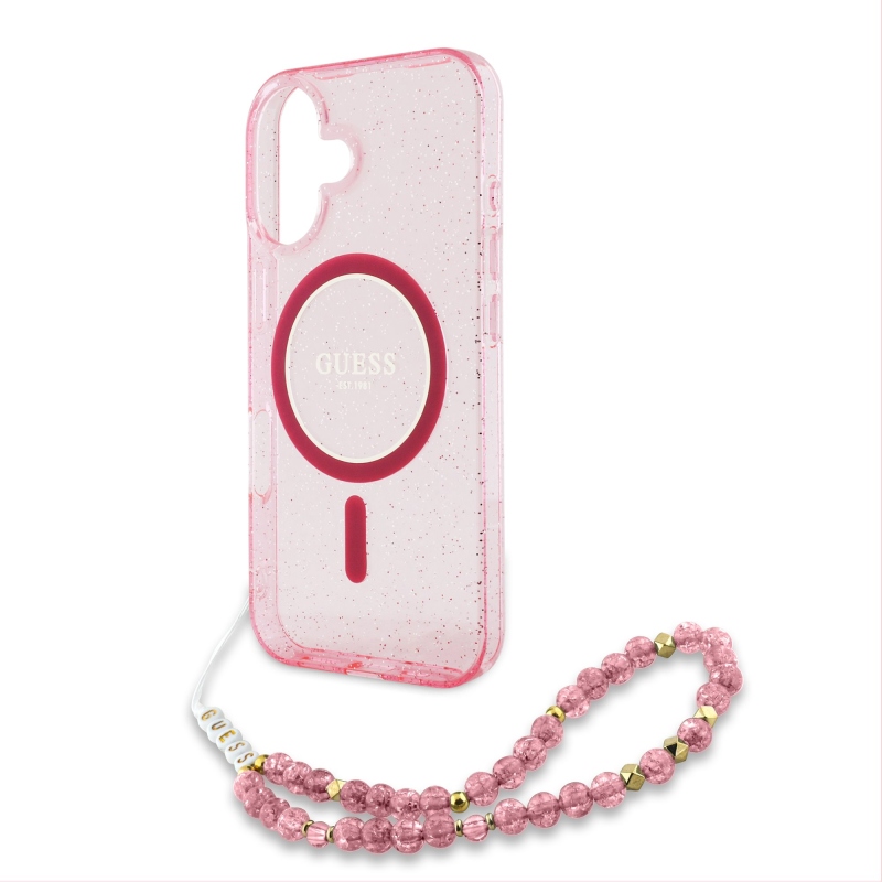 Guess IML Glitter Strap MagSafe zadný kryt pre iPhone 16 Plus Pink