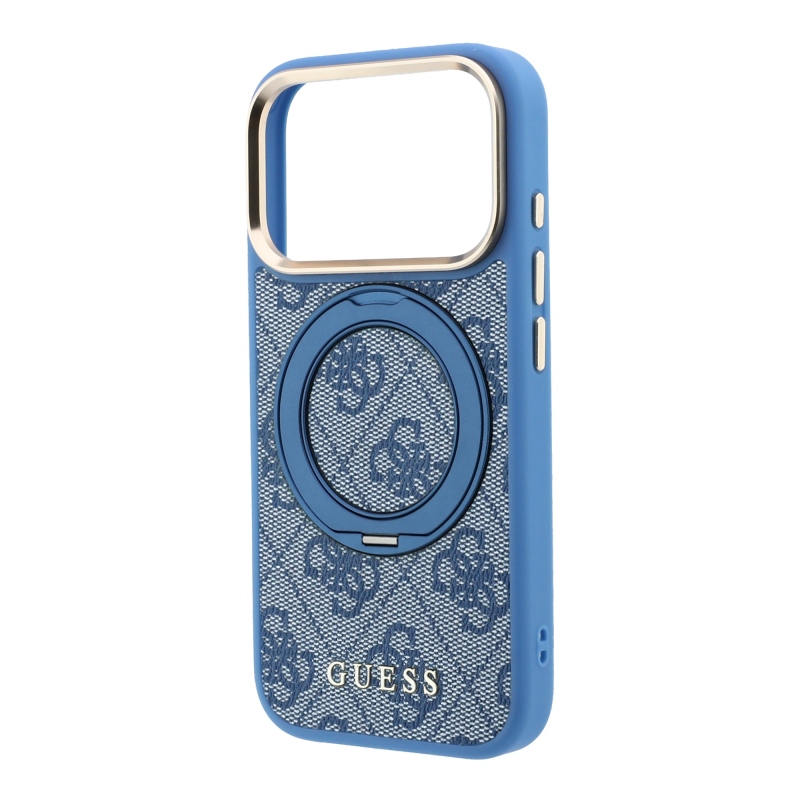 Guess PU 4G Ring Stand MagSafe zadný kryt pre iPhone 18 Pro, modrý