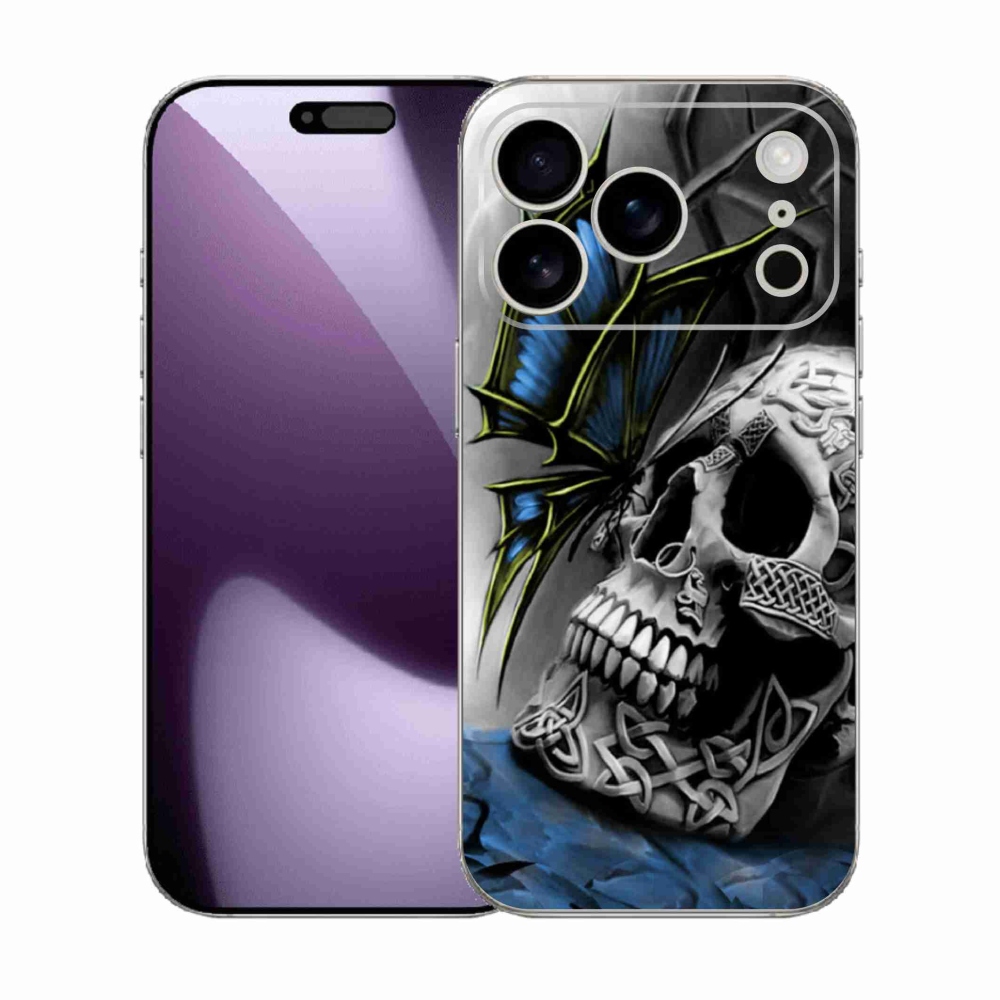 Gélový kryt mmCase na iPhone 17 Pro - motýľ a lebka
