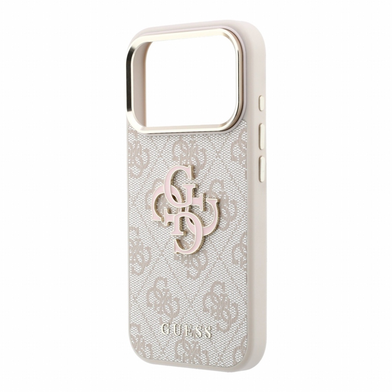 Guess PU 4G Resin Metal Logo – zadný kryt pre iPhone 18 Pro, ružový