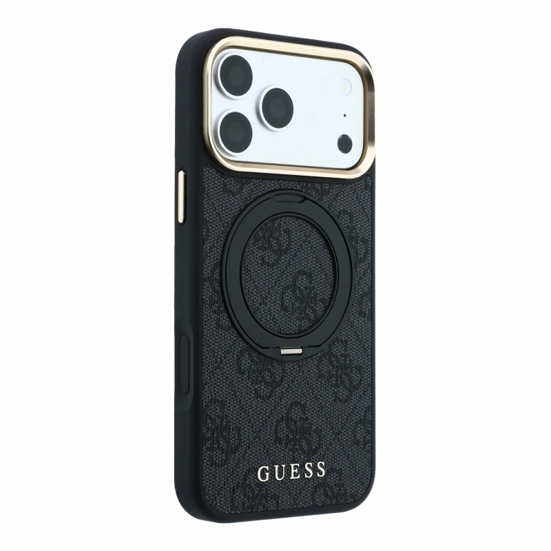 Guess PU 4G Ring Stand MagSafe zadný kryt pre iPhone 18 Pro, čierny