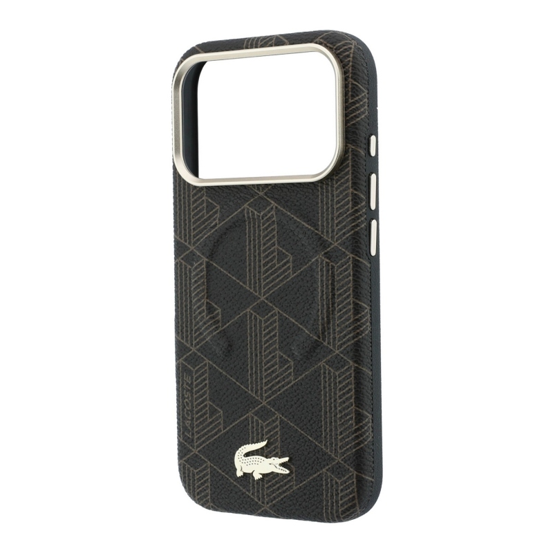 Lacoste PVC Semi Wrap Blend Embossed MagSafe zadný kryt pre iPhone 18 Pro, hnedý
