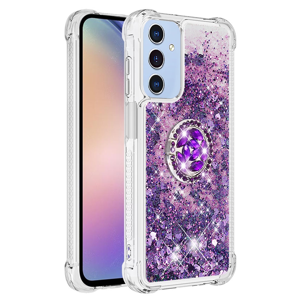 Glitt presýpací gélový obal s krúžkom na prst na Samsung Galaxy A17 5G - tmavofialový/srdiečka