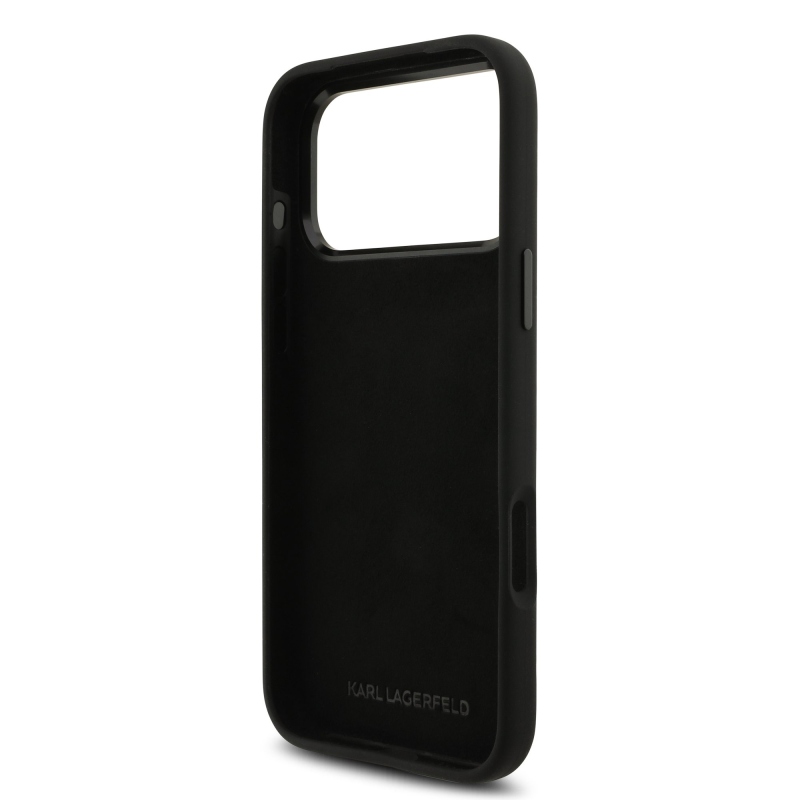 Karl Lagerfeld Liquid Silicone Metal Ikonik Zadný kryt pre iPhone 17 Pro Max Black