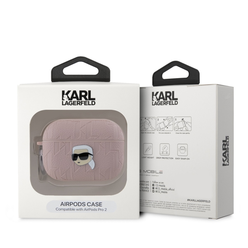 Karl Lagerfeld PU Embossed Karl Head Puzdro pre AirPods Pro 2 Pink