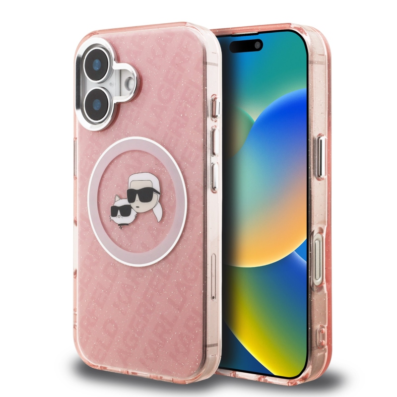 Karl Lagerfeld IML K&CH Heads Repeated Logo MagSafe Zadný Kryt pre iPhone 16 Pink