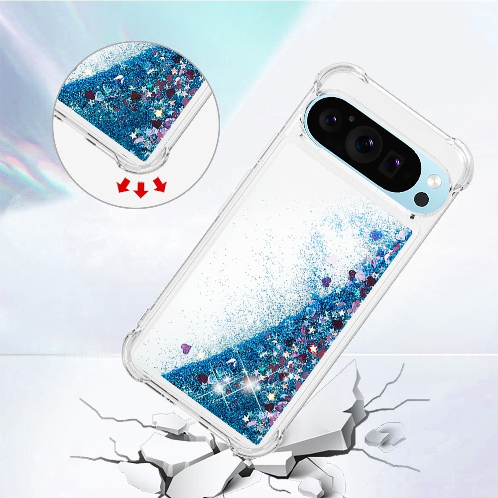 Glitter presýpací gélový obal na Google Pixel 10 Pro/Pixel 10 - modrý/srdiečka