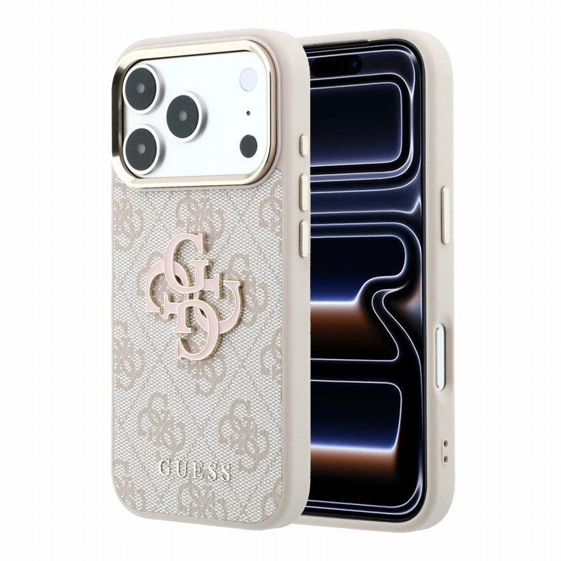 Guess PU 4G Resin Metal Logo – zadný kryt pre iPhone 18 Pro, ružový