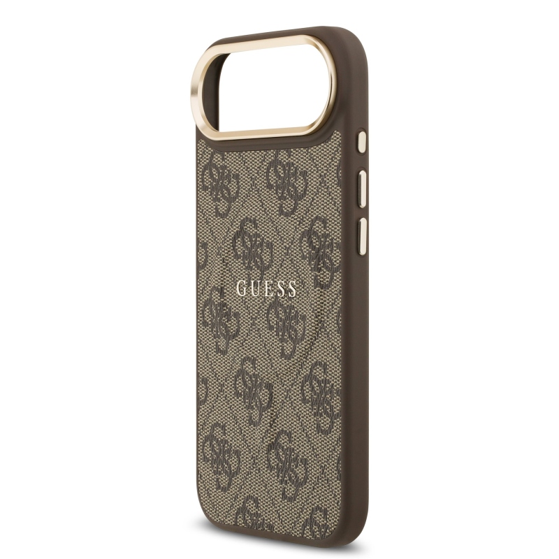 Guess PU kožený zadný kryt 4G Gold Frame MagSafe pre iPhone Air Brown