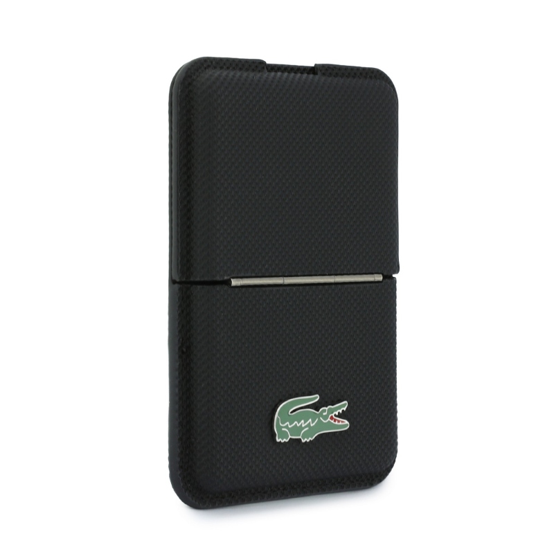 Peňaženka Lacoste PVC Iconic Petit Pique MagSafe so stojáčikom, čierna