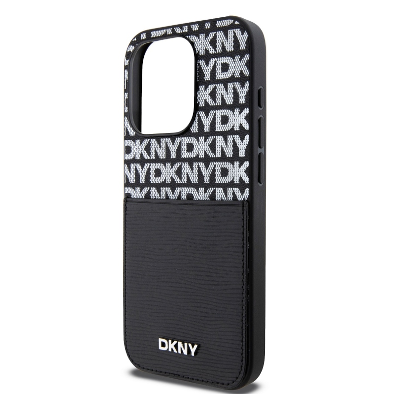 DKNY PU Leather Repeat Pattern Card Pocket Zadný Kryt pre iPhone 15 Pro Max Black