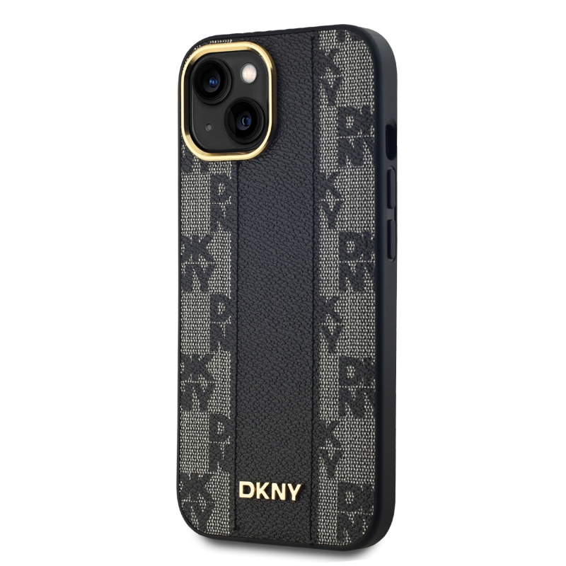 DKNY PU Leather Checkered Pattern Magsafe Zadný Kryt pre iPhone 15 Black