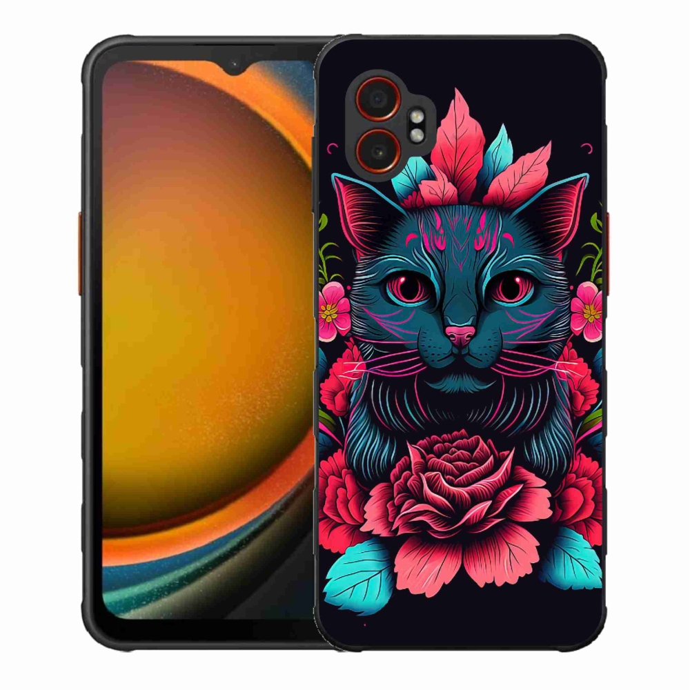 Gélový kryt mmCase na Samsung Galaxy Xcover 7 Pro - kvety a mačka
