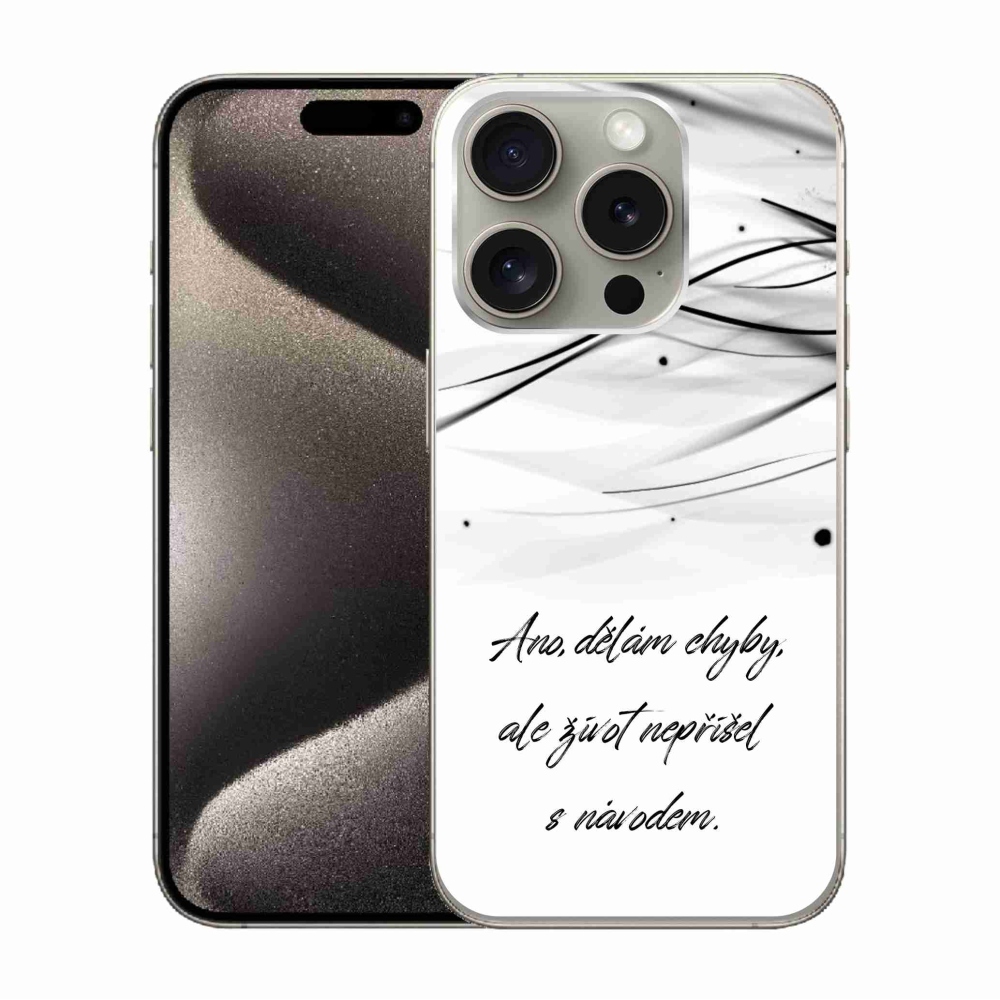 Gélový kryt mmCase na iPhone 15 Pro - citát biele pozadie