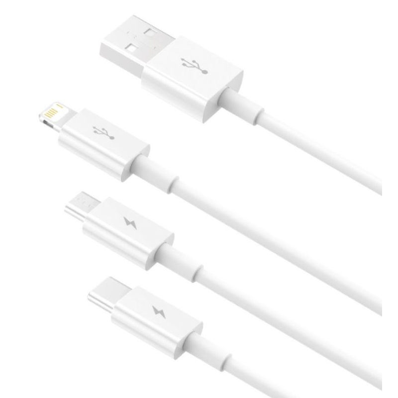 Baseus CAMLTYS-02 Superior Fast Charging Dátový Kábel 3v1 USB-C, Lightning, MicroUSB 1.5m White